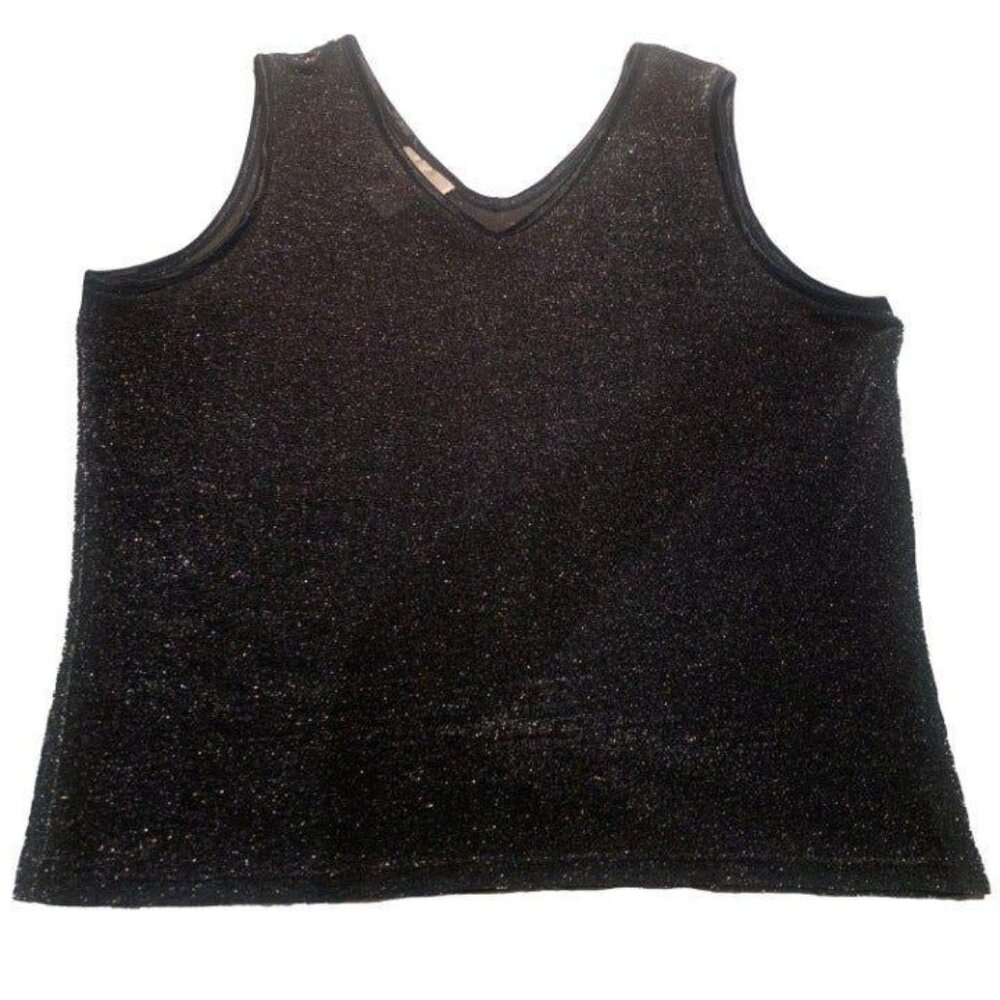 Vintage Vue Point‎ Black Sparkle Shimmer Knit Tank Top Sleeveless V-Neck Shell